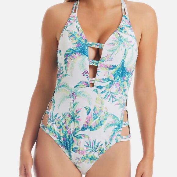 JESSICA SIMPSON Womens Printed Cut-Out One-Piece Swimsuit S swimwear - Picture 2 of 14